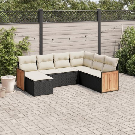 Set de comedor de jardín 7 pzas y cojines ratán sintético negro de , Conjuntos de jardín - Ref: Foro24-3227883, Precio: 380,2...
