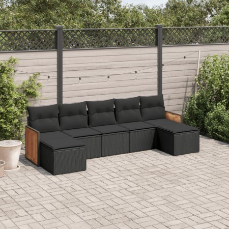 Set de comedor de jardín 7 pzas y cojines ratán sintético negro de , Conjuntos de jardín - Ref: Foro24-3227910, Precio: 388,0...