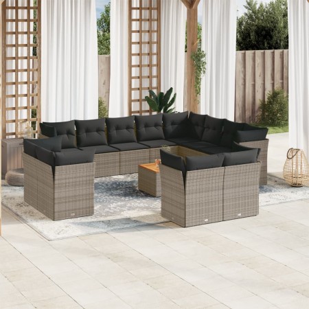 Set sofás de jardín con cojines 13 piezas ratán sintético gris de , Conjuntos de jardín - Ref: Foro24-3256284, Precio: 831,03...