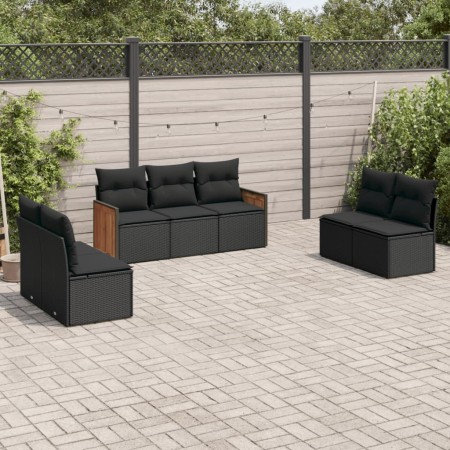 Set de comedor de jardín 7 pzas y cojines ratán sintético negro de , Conjuntos de jardín - Ref: Foro24-3259955, Precio: 423,3...
