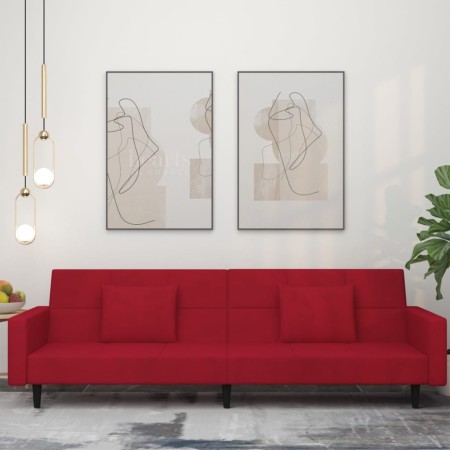 Sofá cama de 2 plazas con dos almohadas terciopelo rojo tinto de , Sofás - Ref: Foro24-375820, Precio: 274,07 €, Descuento: %