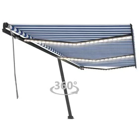 Toldo manual retráctil con luz LED azul y blanco 600x350 cm de , Toldos - Ref: Foro24-3069881, Precio: 857,59 €, Descuento: %