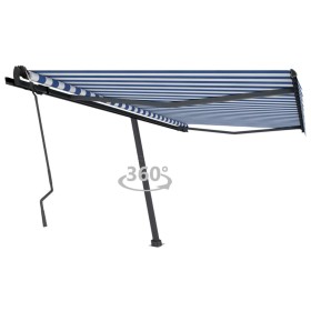 Toldo de pie retráctil manual azul y blanco 450x350 cm de , Toldos - Ref: Foro24-3069836, Precio: 526,89 €, Descuento: %