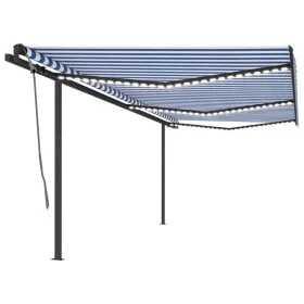 Toldo retráctil manual con luz postes azul y blanco 6x3 m by , Awnings - Ref: Foro24-3070201, Price: 700,55 €, Discount: %