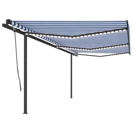 Toldo retráctil manual con luz postes azul y blanco 6x3 m de , Toldos - Ref: Foro24-3070201, Precio: 700,55 €, Descuento: %