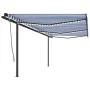 Toldo retráctil manual con luz postes azul y blanco 6x3 m de , Toldos - Ref: Foro24-3070201, Precio: 700,55 €, Descuento: %