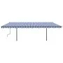 Toldo retráctil manual con luz postes azul y blanco 6x3 m de , Toldos - Ref: Foro24-3070201, Precio: 700,55 €, Descuento: %