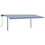 Toldo retráctil manual con luz postes azul y blanco 6x3 m de , Toldos - Ref: Foro24-3070201, Precio: 700,55 €, Descuento: %