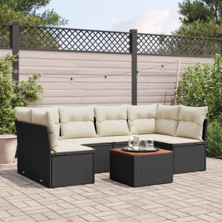 Set de comedor de jardín 7 pzas y cojines ratán sintético negro de , Conjuntos de jardín - Ref: Foro24-3223557, Precio: 357,5...