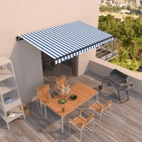 Retractable automatic blue and white awning 450x350 cm by , Awnings - Ref: Foro24-3069196, Price: 377,52 €, Discount: %