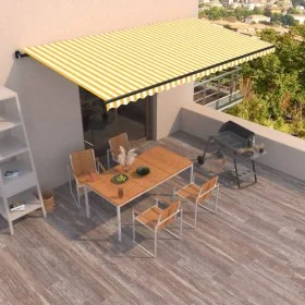 Toldo retráctil manual amarillo y blanco 600x350 cm de , Toldos - Ref: Foro24-3069238, Precio: 541,93 €, Descuento: %