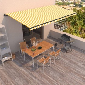 Toldo retráctil manual amarillo y blanco 600x350 cm de , Toldos - Ref: Foro24-3069238, Precio: 554,42 €, Descuento: %