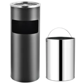 Papelera con cenicero de acero gris 30 L de vidaXL, Cubos de la basura y papeleras - Ref: Foro24-51089, Precio: 72,16 €, Desc...