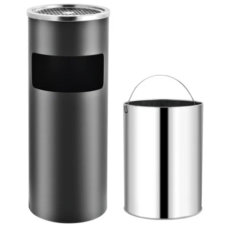 Papelera con cenicero de acero gris 30 L de vidaXL, Cubos de la basura y papeleras - Ref: Foro24-51089, Precio: 72,16 €, Desc...