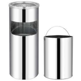 Papelera con cenicero de acero inoxidable 30 L de vidaXL, Cubos de la basura y papeleras - Ref: Foro24-51087, Precio: 83,95 €...