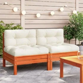 Garden sofas without armrest cushions 2 units brown waxed wood by , Modular outdoor sofas - Ref: Foro24-838162, Price: 172,38...