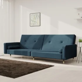 Sofá cama de 2 plazas con dos almohadas terciopelo azul de , Sofás - Ref: Foro24-375748, Precio: 284,10 €, Descuento: %