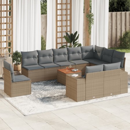 Set de sofás de jardín 11pzas con cojines ratán sintético beige de , Conjuntos de jardín - Ref: Foro24-3257830, Precio: 674,3...