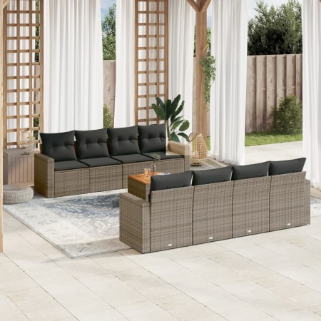 Set de muebles de jardín 9 pzas y cojines ratán sintético gris de , Conjuntos de jardín - Ref: Foro24-3224044, Precio: 534,93...