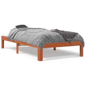 Estructura de cama madera maciza pino marrón cera 100x200 cm de , Camas y somieres - Ref: Foro24-844169, Precio: 79,12 €, Des...