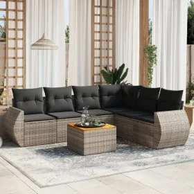 Set de sofás de jardín 7 piezas con cojines ratán PE gris de , Conjuntos de jardín - Ref: Foro24-3257355, Precio: 444,06 €, D...