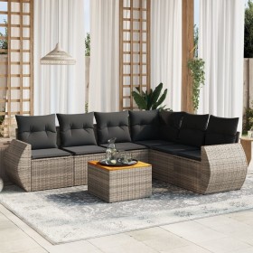 Set de sofás de jardín 7 piezas con cojines ratán PE gris de , Conjuntos de jardín - Ref: Foro24-3257355, Precio: 453,59 €, D...