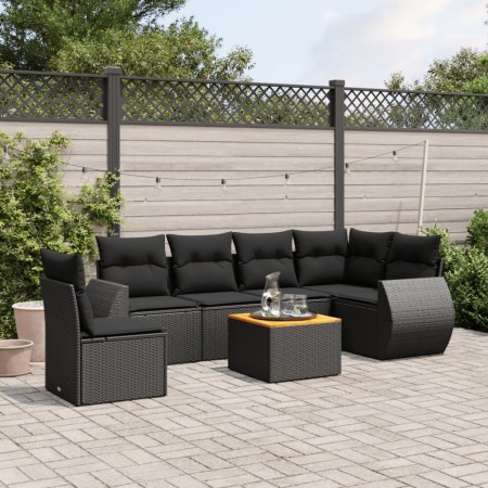Set de comedor de jardín 7 pzas y cojines ratán sintético negro de , Conjuntos de jardín - Ref: Foro24-3257357, Precio: 448,6...