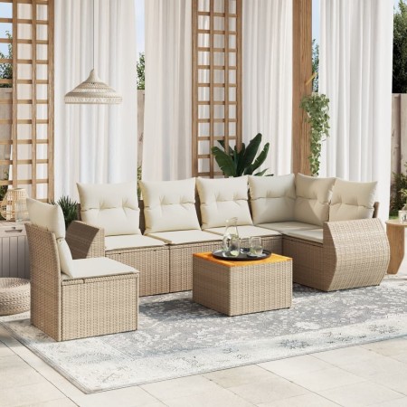 Set sofás de jardín 7 piezas y cojines ratán sintético beige de , Conjuntos de jardín - Ref: Foro24-3257360, Precio: 486,23 €...
