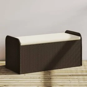 Banco de almacenaje y cojín ratán sintético marrón 115x51x52 cm de , Bancos de jardín - Ref: Foro24-365729, Precio: 135,30 €,...
