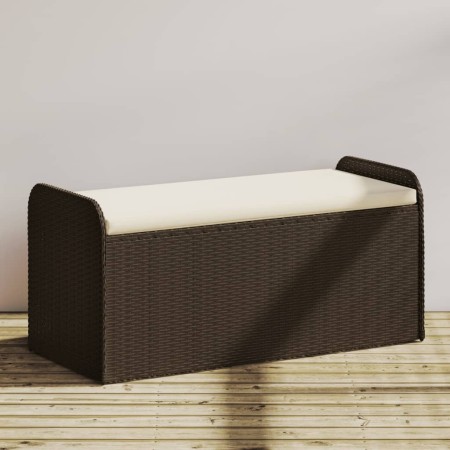 Banco de almacenaje y cojín ratán sintético marrón 115x51x52 cm de , Bancos de jardín - Ref: Foro24-365729, Precio: 138,07 €,...