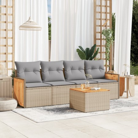 Juego de sofás jardín con cojines 5 pzas ratán sintético beige de , Conjuntos de jardín - Ref: Foro24-3259861, Precio: 315,57...