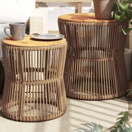 Mesas auxiliares jardín 2 pzas superficie de madera ratán beige de , Mesas de jardín - Ref: Foro24-366293, Precio: 161,17 €, ...