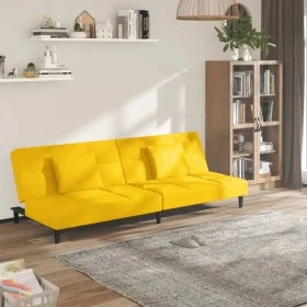 Sofá cama de 2 plazas con dos almohadas terciopelo amarillo de , Sofás - Ref: Foro24-375813, Precio: 242,41 €, Descuento: %