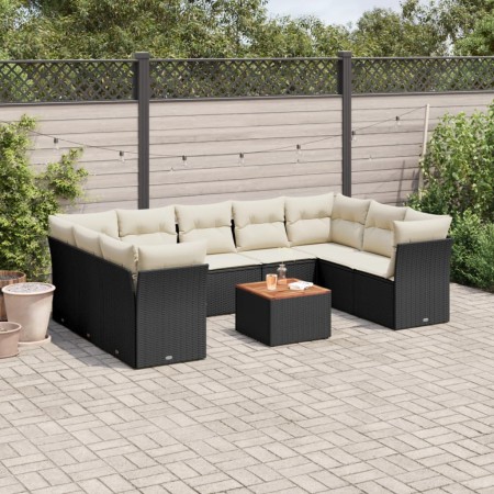 Set de sofás de jardín 10 pzas cojines ratán sintético negro de , Conjuntos de jardín - Ref: Foro24-3223802, Precio: 535,05 €...