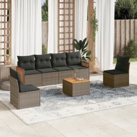 Set de sofás de jardín 7 piezas con cojines ratán PE gris de , Conjuntos de jardín - Ref: Foro24-3259953, Precio: 400,39 €, D...