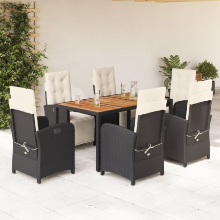 Set de comedor de jardín 7 pzas y cojines ratán sintético negro de , Conjuntos de jardín - Ref: Foro24-3212471, Precio: 971,3...