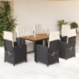 Set de comedor de jardín 7 pzas y cojines ratán sintético negro de , Conjuntos de jardín - Ref: Foro24-3212471, Precio: 971,3...