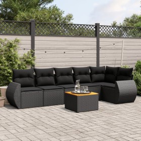 Set de comedor de jardín 7 pzas y cojines ratán sintético negro de , Conjuntos de jardín - Ref: Foro24-3257343, Precio: 448,6...