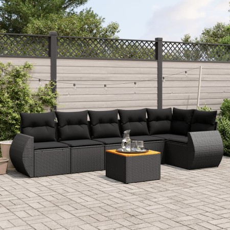 Set de comedor de jardín 7 pzas y cojines ratán sintético negro de , Conjuntos de jardín - Ref: Foro24-3257343, Precio: 448,6...