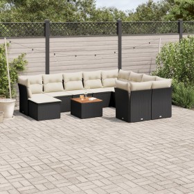 Set de sofás de jardín 11 pzas y cojines ratán sintético negro de , Conjuntos de jardín - Ref: Foro24-3223970, Precio: 572,45...