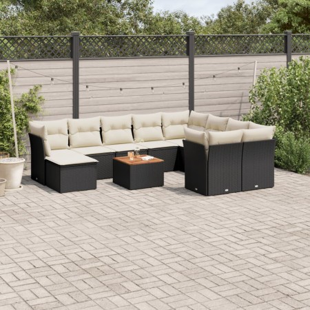 Set de sofás de jardín 11 pzas y cojines ratán sintético negro de , Conjuntos de jardín - Ref: Foro24-3223970, Precio: 572,45...