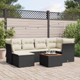 Set de comedor de jardín 7 pzas y cojines ratán sintético negro de , Conjuntos de jardín - Ref: Foro24-3223746, Precio: 399,3...