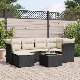 Set de comedor de jardín 7 pzas y cojines ratán sintético negro de , Conjuntos de jardín - Ref: Foro24-3223746, Precio: 377,0...