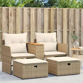 2 seater garden sofa with awning and beige PE rattan stools by , Outdoor sofas - Ref: Foro24-365805, Price: 308,04 €, Discoun...