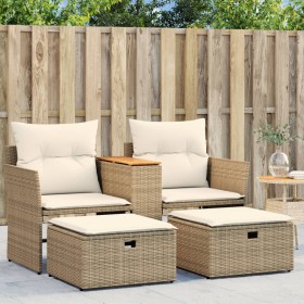 Sofá de jardín 2 plazas con toldo y taburetes ratán PE beige de , Sofás de exterior - Ref: Foro24-365805, Precio: 258,95 €, D...