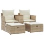 Sofá de jardín 2 plazas con toldo y taburetes ratán PE beige de , Sofás de exterior - Ref: Foro24-365805, Precio: 258,95 €, D...