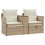 Sofá de jardín 2 plazas con toldo y taburetes ratán PE beige de , Sofás de exterior - Ref: Foro24-365805, Precio: 258,95 €, D...