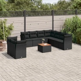 Set de sofás de jardín 11 pzas y cojines ratán sintético negro de , Conjuntos de jardín - Ref: Foro24-3256041, Precio: 648,08...