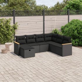 Set de comedor de jardín 7 pzas y cojines ratán sintético negro de , Conjuntos de jardín - Ref: Foro24-3265325, Precio: 446,9...