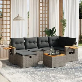 Set de sofás de jardín 7 piezas con cojines ratán PE gris de , Conjuntos de jardín - Ref: Foro24-3265526, Precio: 420,35 €, D...